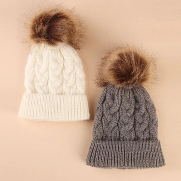 2pcs Baby Pom Pom Decor Beanie - Picture 4 of 4